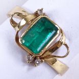 A late 20th century Continental 18ct gold emerald and diamond dress ring, emerald-cut emerald approx