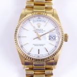 ROLEX - an 18ct gold Oyster Perpetual Day-Date automatic wristwatch, ref. 18038, circa 1986, white