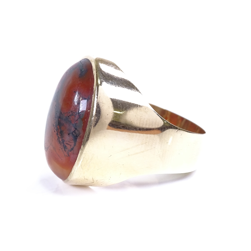 A large late 20th century 9ct gold moss agate signet ring, hallmarks London 1976, setting height - Image 2 of 4