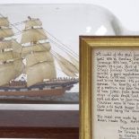 A Vintage ship in a bottle, The County Of Caithness, with description of ship in frame, bottle