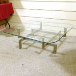 Paul Legeard, 1970s French brushed-steel framed glass-topped coffee table
