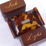 A miniature Victorian tortoiseshell jewel casket on brass feet, length 5.5cm, and a pair of