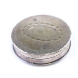 A George III circular silver pillbox, bright-cut engraved decoration by Samuel Pemberton,