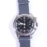 LEMANIA - a stainless steel British Military Royal Navy 'Single-Button' mechanical chronograph