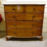 19th century mahogany bow-front chest of 3 long and 2 short drawers, on ogee bracket feet, width 1.