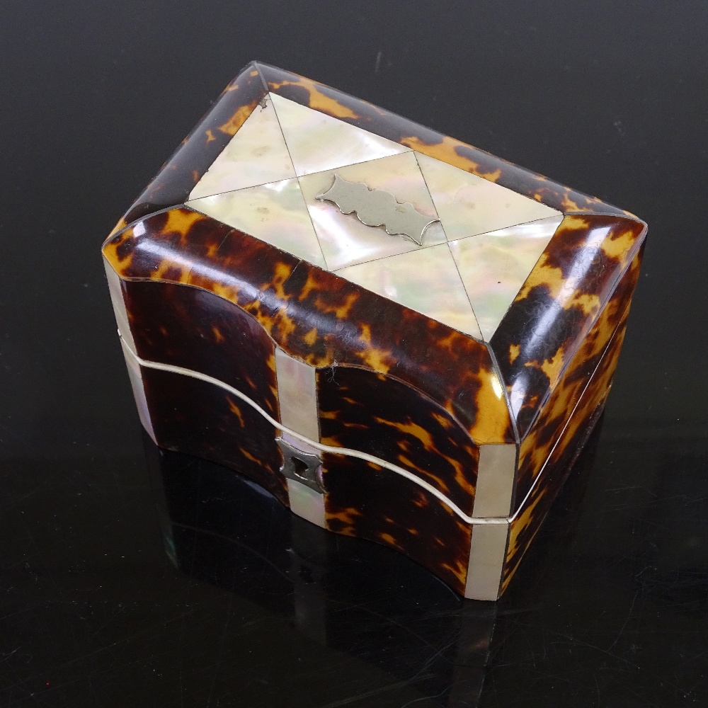 A 19th century French tortoiseshell and mother-of-pearl parquetry inlaid travelling perfume bottle - Image 3 of 4