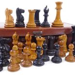 Jaques of London Staunton design boxwood and ebonised chess set, King height 8.5cm Both Kings are