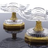 A pair of 19th century French cut-glass and ormolu mounted oval tazzas, 17cm x 11cm, height 12cm