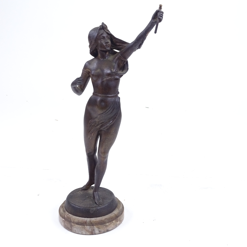 A 19th century French patinated spelter Mystery clock, supported by a Classical figure - Image 3 of 4