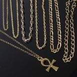 Various 9ct gold and unmarked yellow metal chains, including figaro link bracelet, pendant