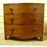 A George II mahogany bow-front chest of 3 long drawers of small size, width 90cm, height 83cm Very