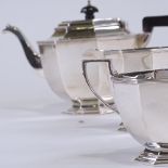 An Elizabeth II silver 3-piece tea set, comprising teapot, sugar bowl and cream jug, octagonal