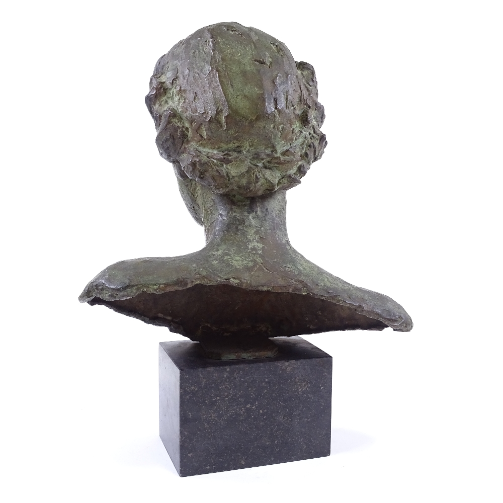 A verdigris patinated bronze bust of Dorothy Dickson (1893 - 1995), signed with a Greek lambda - Image 2 of 3