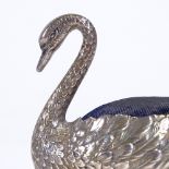 An Edwardian novelty figural silver swan pin cushion, by Henry Matthews, hallmarks Birmingham