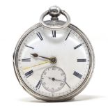 A 19th century silver open-face key-wind pocket watch, no. 2823, white enamel dial with Roman