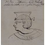 David Roberts RA, small pen and ink sketch, Egyptian figure, inscribed and dated 1858, 4.5" x 4.