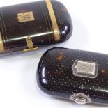 2 19th century inlaid tortoiseshell purses, one with inlaid silver decoration and silk lining,