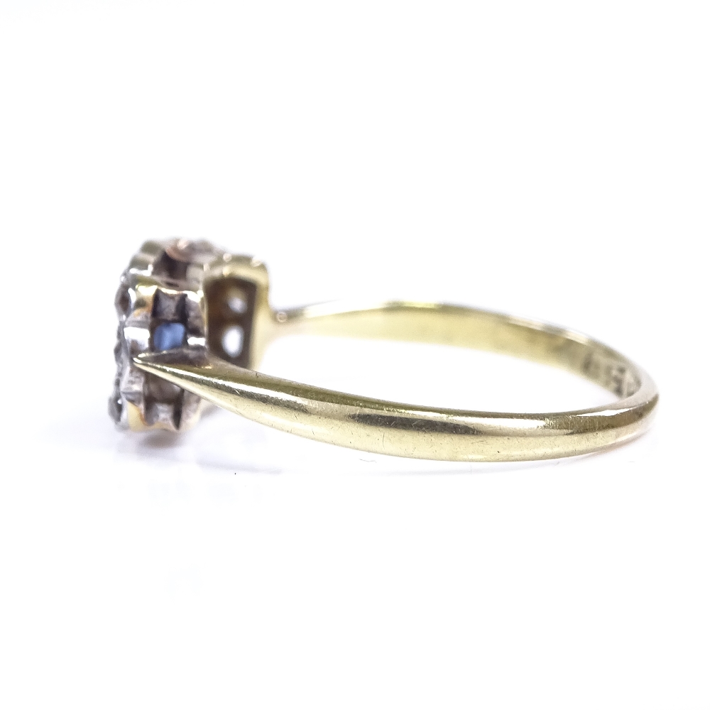 An Art Deco 18ct gold sapphire and diamond cluster panel ring, total diamond content approx 0. - Image 2 of 4