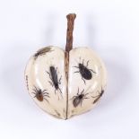 A Japanese Meiji Period ivory and Shibayama hardstone inlaid ornamental passion fruit with insect