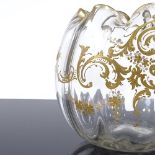 A Continental glass bowl with frilled rim and gilded decoration, height 18cm No chips or damage,