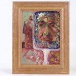 Janet Samson, oil on canvas, through the mirror, signed with artist's label verso, 14" x 10", framed