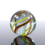 A large handmade multi-colour spiral glass marble, late 19th or early 20th century, diameter 40mm