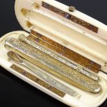 A 19th century ivory etui, containing engraved silver-gilt folding knife, propelling pencil and