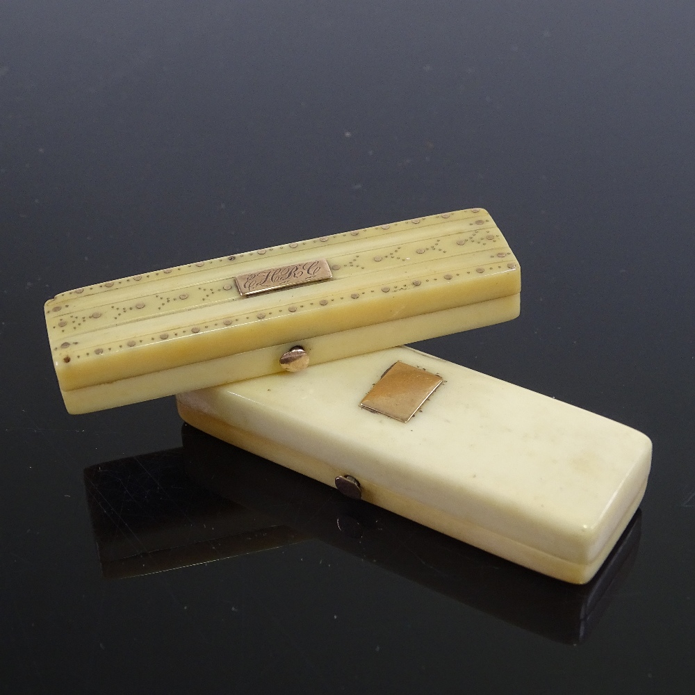 2 small Georgian ivory and gold inlaid toothpick cases, length 5.5cm