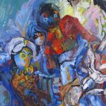 Janet Samson, oil on canvas, doll family, signed and dated 1988, artist's label verso, 36" x 32",