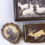 A 19th century carved stag horn snuff box, a treen box circa 1806 with carved stag horn panel and