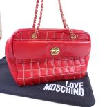 MOSCHINO - red quilted handbag, length 35cm, height 23cm, as new condition, with dust bag