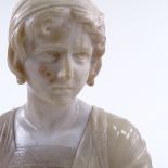 An Italian white marble and alabaster bust of a girl, circa 1900, unsigned, height 43cm