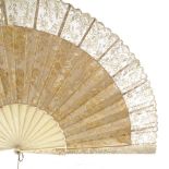 A large 19th century bone fan with lace-mounted screen, length 40cm