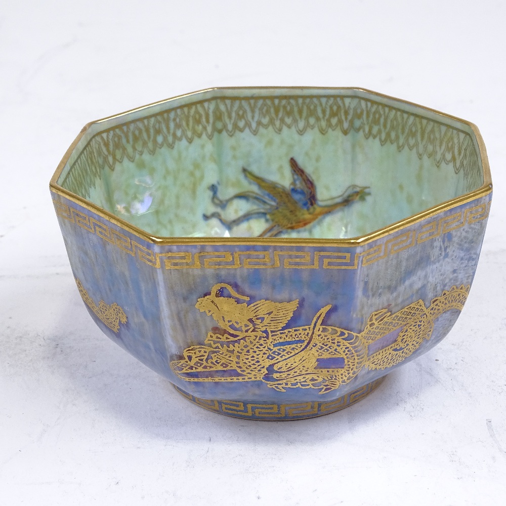 A Wedgwood dragon lustre octagonal bowl with gilded decoration, 10.5cm across Perfect condition - Image 2 of 3