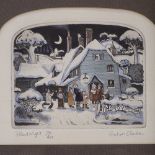 Graham Clarke, pair of coloured etchings, winter fuel and silent night, signed in pencil, from an