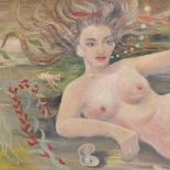 John O'Connor, large oil on board, mermaid, signed, 24" x 64", framed Good original condition