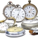 Various pocket watches and wristwatches, including Tell chronograph, Swiss silver open-face pocket