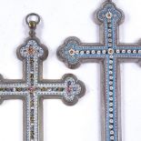 A pair of Italian 19th century nickel plate and micro-mosaic cross pendants, length excluding