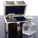 A 19th century French tortoiseshell and mother-of-pearl parquetry inlaid travelling perfume bottle