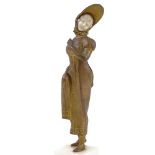 J P MORANTE - gilt-bronze figure of a woman wearing a bonnet and holding a fan, carved ivory face,