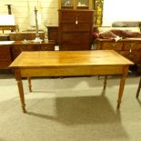 A 19th century French cherrywood farmhouse dining table, 2 frieze drawers and turned legs, 1.55m x