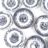 2 sets of 6 and 12 19th century French plates with transfer military scenes, diameter 21cm and 20cm