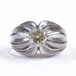 A late 20th century Continental 14ct white gold 0.83ct solitaire diamond ring, pierced bombe style
