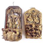 2 Chinese carved, pierced and gilded wall brackets, one with figure and fish decoration, the other
