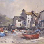 Sydney Foley RSMA, oil on board, the inner harbour Polperro, signed with Exhibition labels verso,