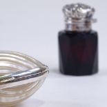 An Edwardian silver-topped faceted-glass ruby scent bottle, by C C May & Sons, hallmarks