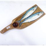 Clive Fredriksson, wood/paint sculpture, salmon on a board, length 24"