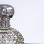 A George V silver topped bulbous glass scent bottle, screw cap lid, indistinct maker, hallmarks