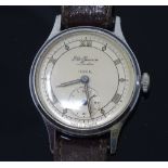 J W BENSON - a Vintage stainless steel Tropical mechanical wristwatch, silvered dial with Roman