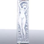 RENE LALIQUE - blue stained glass relief moulded plaque, depicting a reclining nude woman,